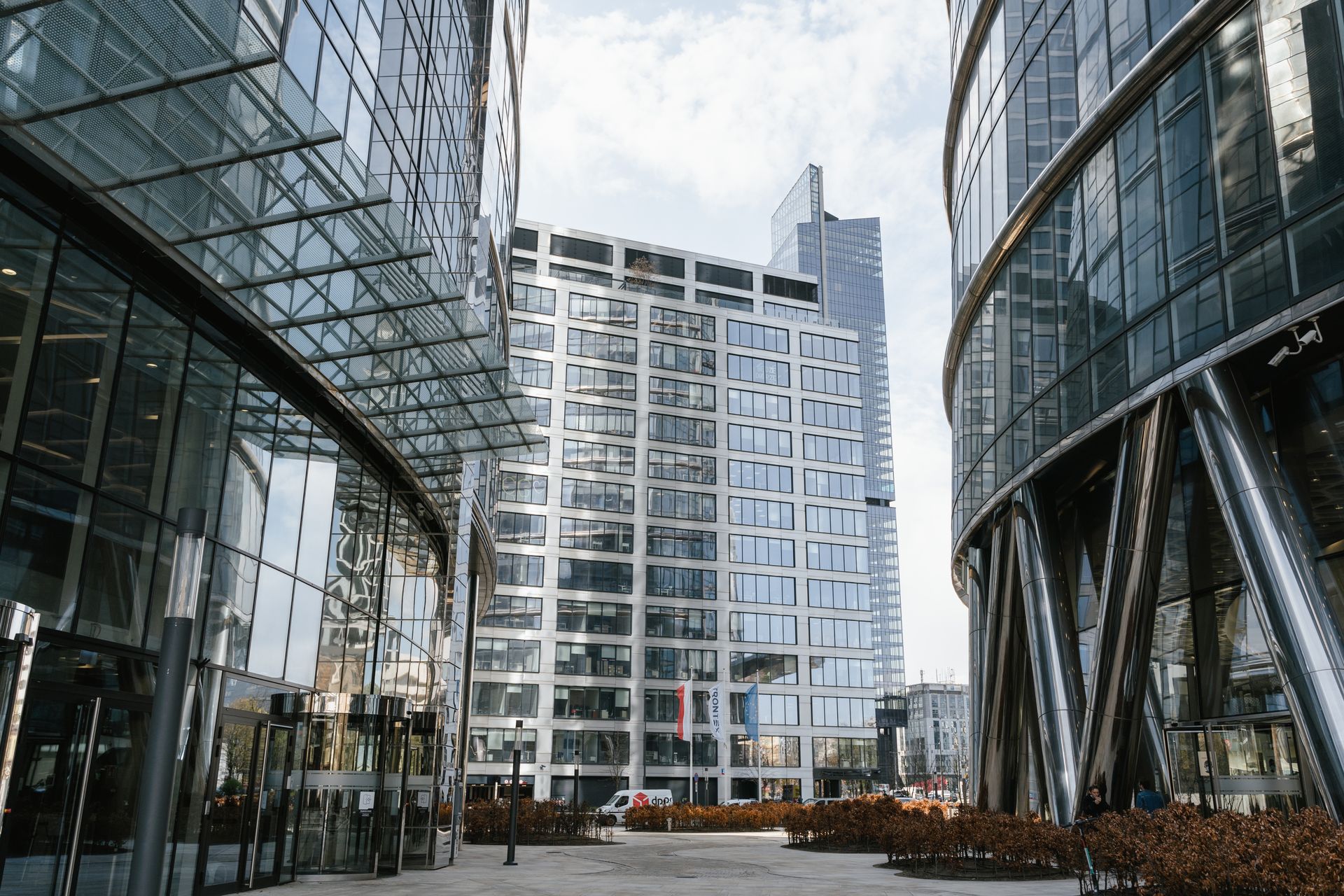 Modern glass office buildings